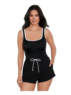 NWT Mimi Flamingo Swimsuit with Drawstring Swim Shorts Black / White 14